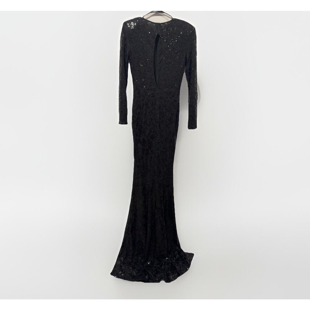 Med Long Sleeve Padded Shoulders Sequin Full Sheer Sparkle Stretch Mermaid Dress